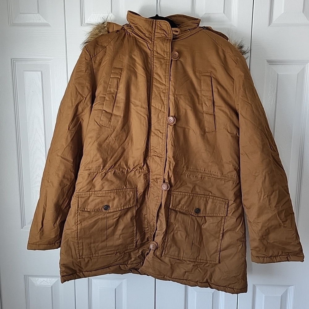Uoiuxc Women's XL Quilted Brown Coat Detachable Faux Fur Hood Parka‎ NWT